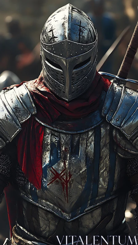 Armored crusader with sigil-marked cuirass in battlefield focus.