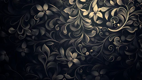 Gold floral scrollwork pattern over deep charcoal field