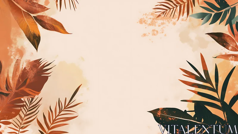 Tropical foliage frame surrounds soft coral background