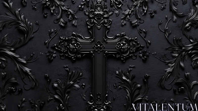 Baroque black cross emerges from ornate gothic flourishes