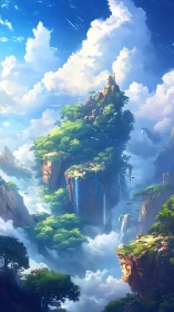 Skyward floating cliffs with cascading crystal waterfalls.