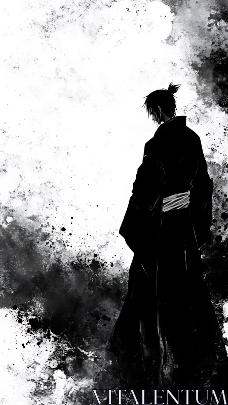 Ink storm cradles a lone samurai drifting through silence