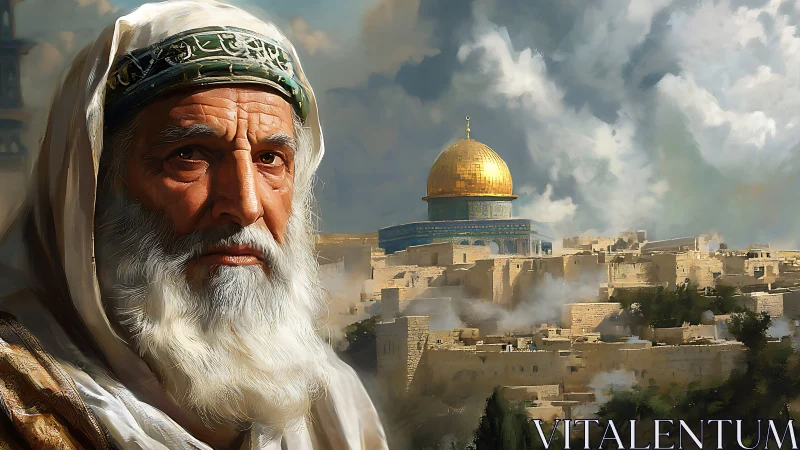 Weathered sage measures time beside Jerusalem’s golden crown