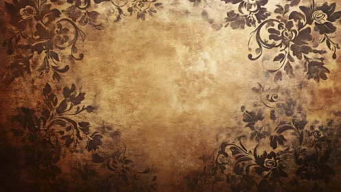 Textured brown background frames dark floral ornamentation
