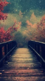 Starlit Autumn Bridge Toward a Whispering Forest Dreamscape.