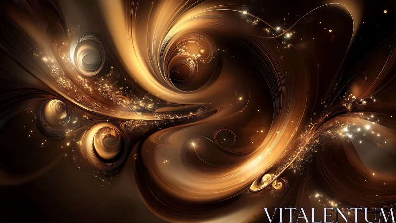 Golden fractal vortexes with swirling luminous particle streams.