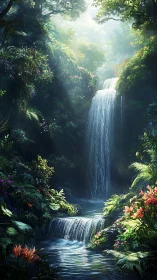 Secret cascade garden where jungle light learns to sing.