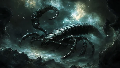 Starlit cosmic scorpion prowls through a storm of nebulae