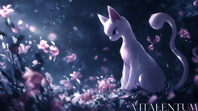 Ethereal Feline in Luminous Flower Garden.