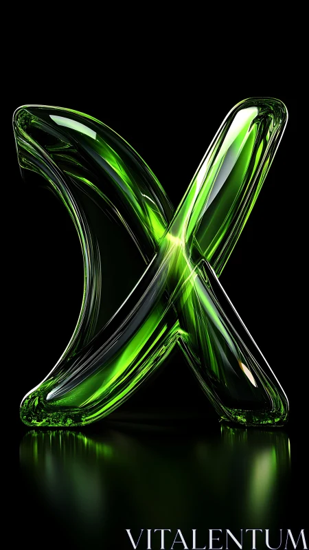 Translucent neon green X-form with reflective glass dynamics.