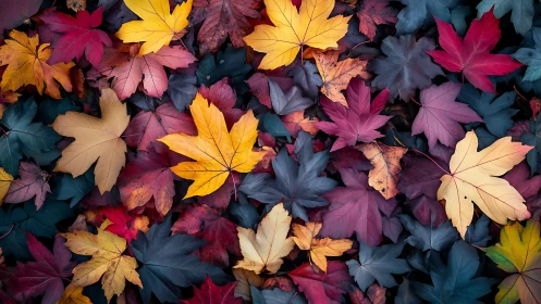 Multicolored maple foliage forms dense, high-contrast autumn mosaic