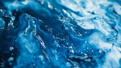 Closeup abstract blue liquid texture with flowing waves.