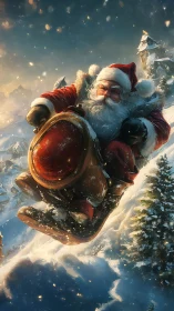 Aerodynamic Santa sled descent in dynamic snow lighting.