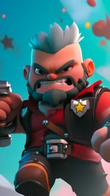 3D heroic game character close-up with dynamic lighting and focus.