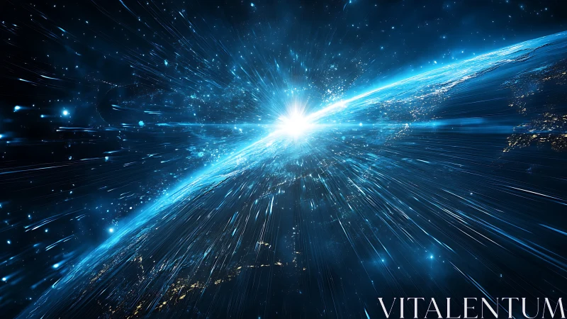 Blazing blue light erupts over Earth in a cosmic energy burst