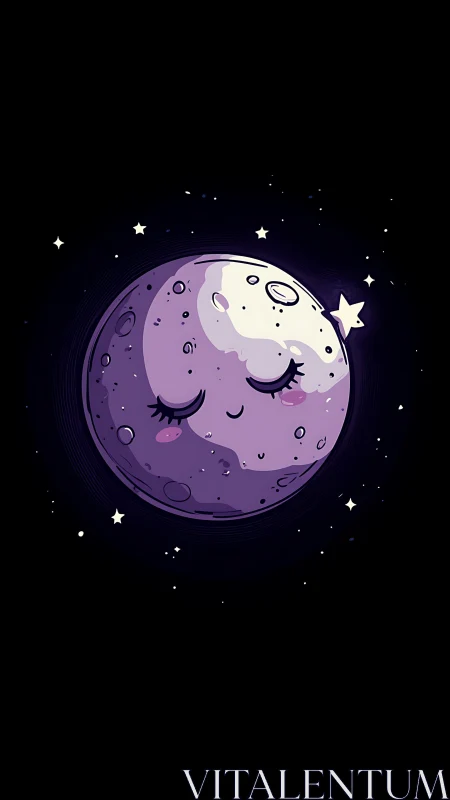 Sleepy purple moon cartoon with smiling star companion.