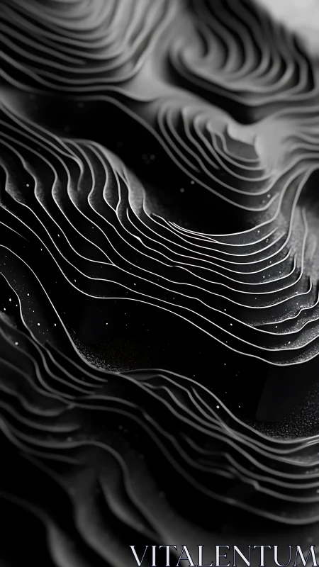 Layered monochrome wave structures form continuous contours