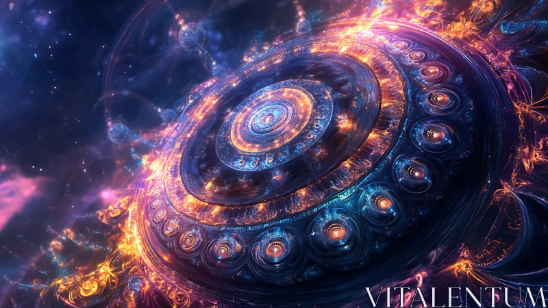 Fractal cosmic engine with radiant rings and plasma fire.