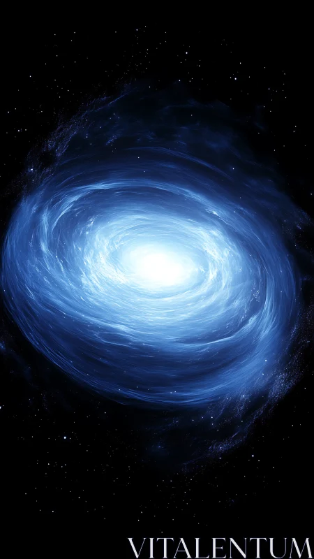 Blue spiral energy vortex in deep black outer space.