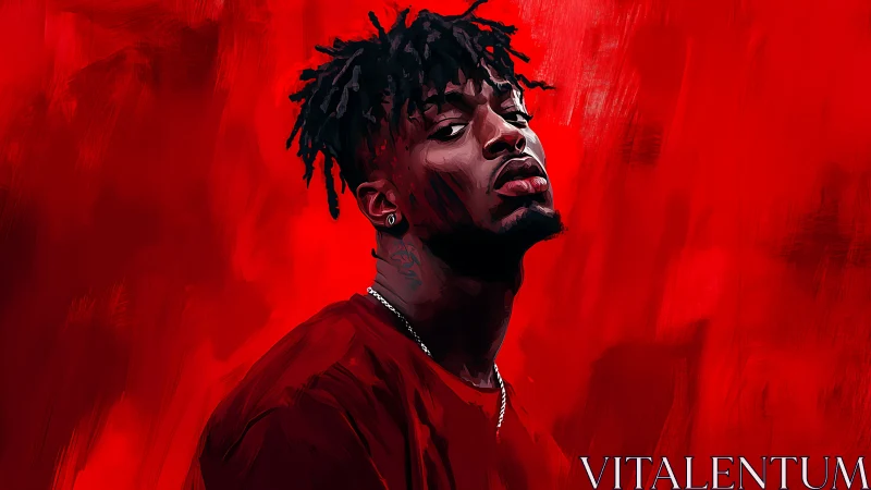 Defiant portrait of man against intense red painted backdrop