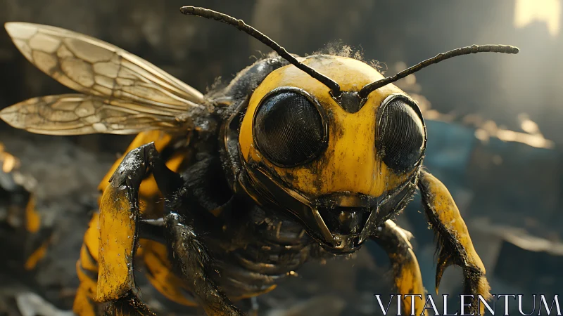 Close-up digital rendering of a detailed yellow wasp head.