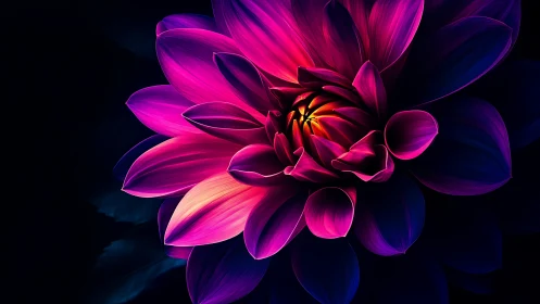 Neon Bloom: Digital Dahlia with Luminescent Petals and Chromatic Layering.