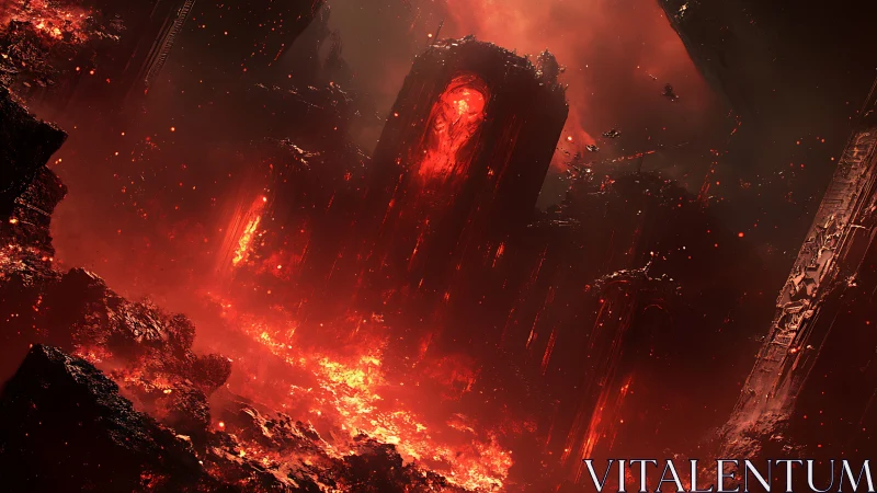 Molten citadel leans over a churning galactic hellscape