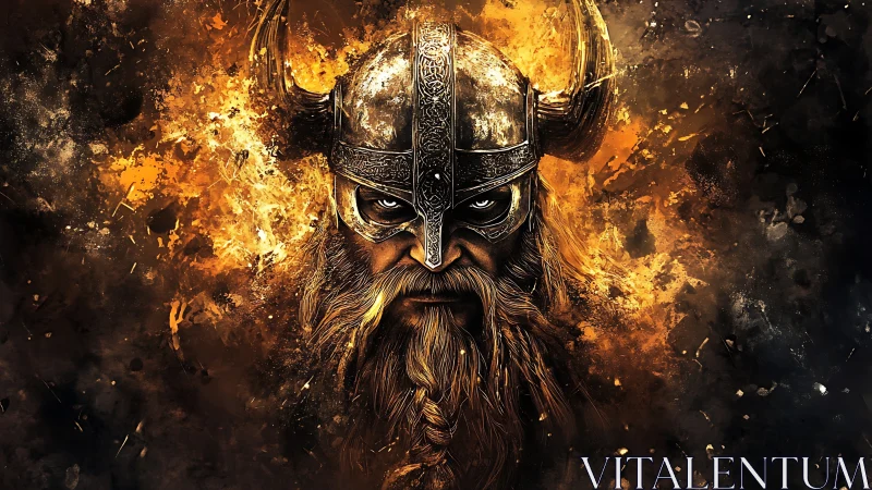 Ember-Crowned Viking Warlord Emerging From Battlefire Storm.