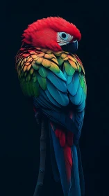 Scarlet parrot folds midnight into its neon plumage