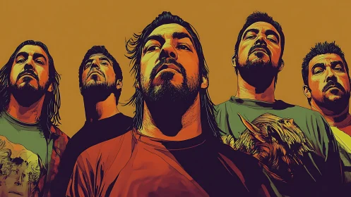 Bold band portrait glowing with daring color and attitude.