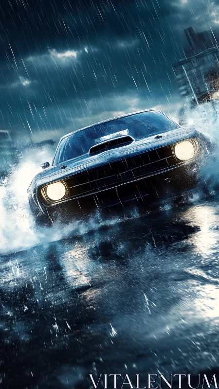 Headlight fury tears through a rain-soaked midnight street