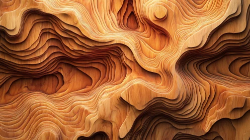 Carved wooden topography swirling in warm sculpted waves.