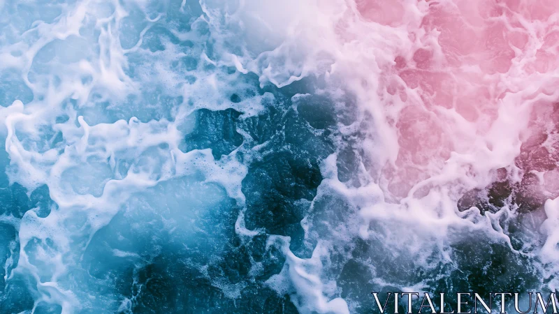 Colored ocean foam with blue and pink split tones.
