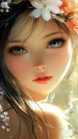 Soft sunlight lingers on the blossom-crowned forest dreamer