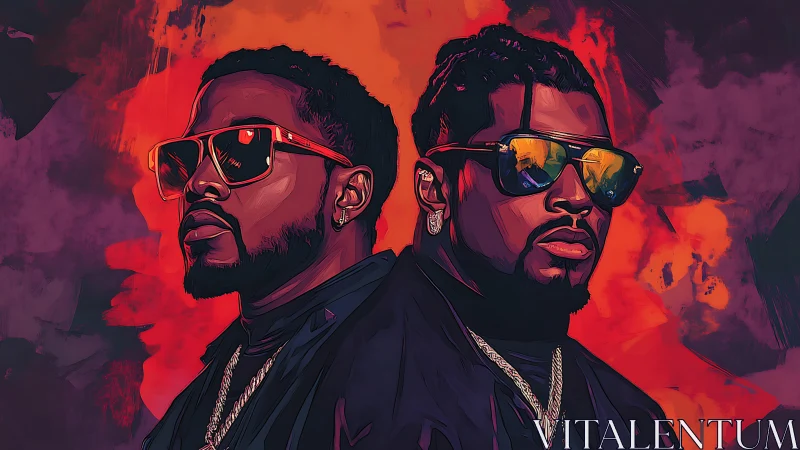 Twin neon swagger against a storm of burning color.