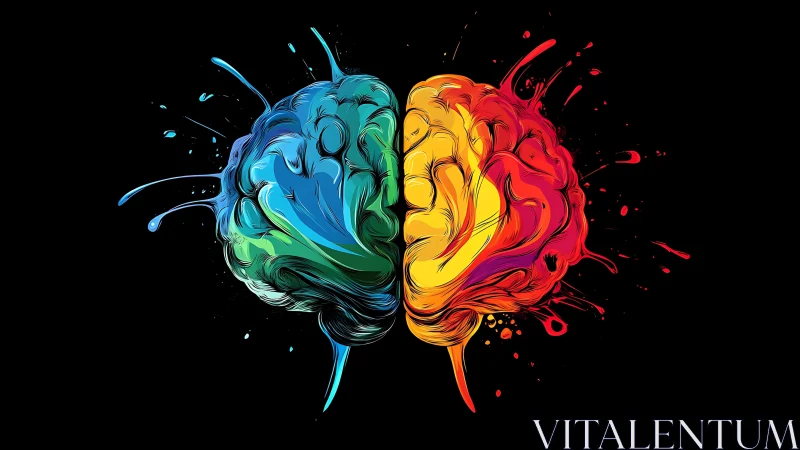 Color-splashed brain bursting with creative energy.