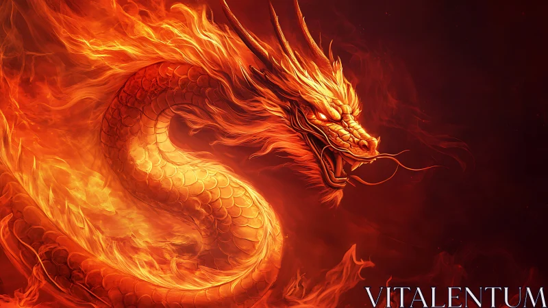 Inferno serpent dragon coils through molten twilight fire.