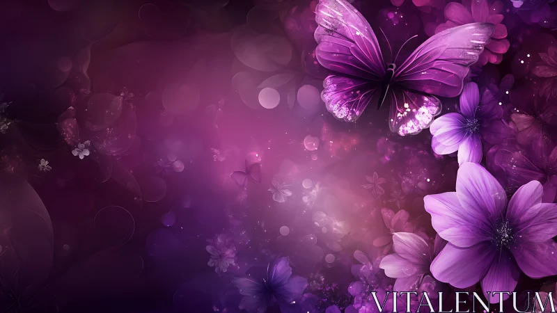 Violet butterfly dreams drifting through luminous blossoms.