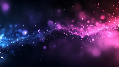 Bicolor particle wavefield with neon magenta and cyan bokeh glow