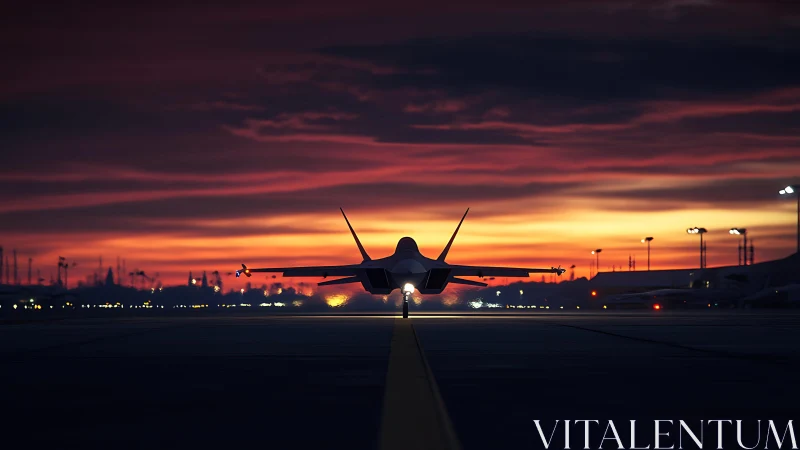 Sunset runway pause with a lone jet waiting in glow.