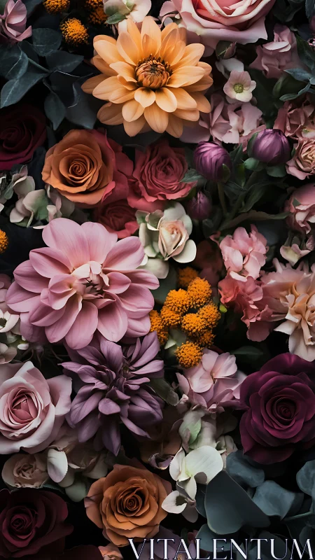 Layered Floral Arrangement in Warm and Cool Tones.