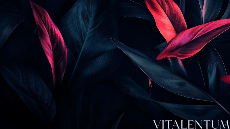 Neon magenta foliage against deep navy botanical backdrop