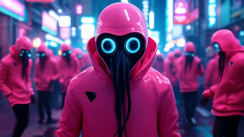 Neon plaguewalkers drift through hyperpink cyber streets.