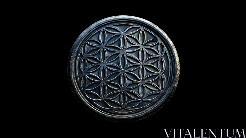 Midnight metal mandala with interlocking flower circles.