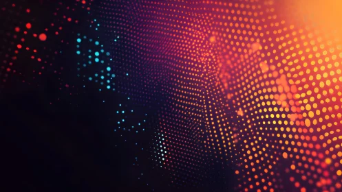 Abstract glowing dotted pattern with vibrant orange and blue hues.