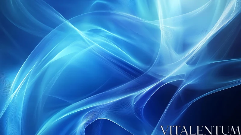 Flowing Abstract Blue Light Waves Digital Art Background.