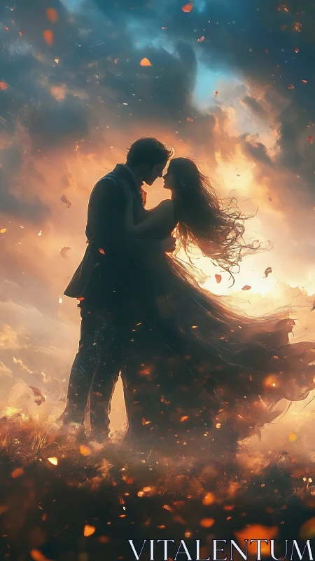 Lovers Kiss Amid Inferno Glow.