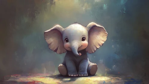 Gentle baby elephant smiles softly in dreamy pastel light