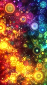 Concentric multicolored circles form dense layered abstract field