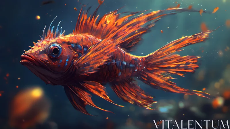 Fiery orange reef fish glides through deep blue water